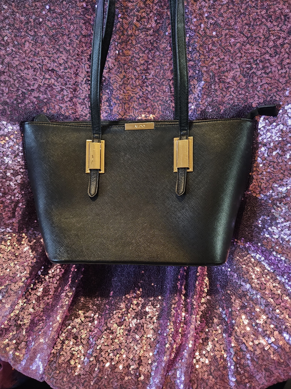 ALDO Black Tote Bag with Gold Accents